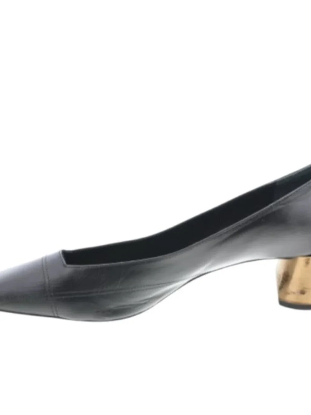 JIL SANDER Black Leather Pumps Gold Metallic Heel Pointed Toe Kitten Heel 38.5
